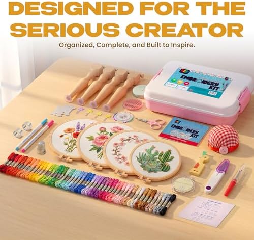 KEFF Craft Embroidery Kit for Beginners - 100 Embroidery Thread Colors, 4 Hoops, Scissors, Needles, Pins, Blank Fabrics & Tools – Cross Stitch Supplies, Cross Stitch Kits, Arts and Crafts for Adults - Image 7