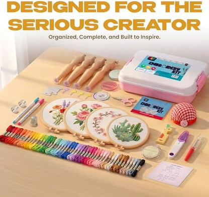 KEFF Craft Embroidery Kit for Beginners - 100 Embroidery Thread Colors, 4 Hoops, Scissors, Needles, Pins, Blank Fabrics & Tools – Cross Stitch Supplies, Cross Stitch Kits, Arts and Crafts for Adults - Image 7