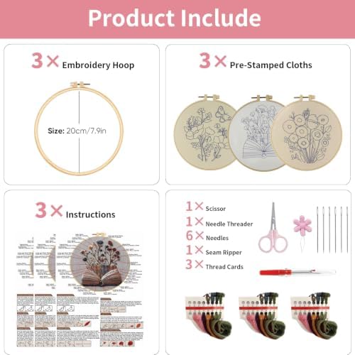 3 Packs Embroidery Kit for Adults, Embroidery for Beginners (Flower-1) - Image 5