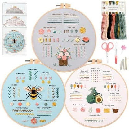 Myfelicity 3 Embroidery kit for Beginners, Beginner Embroidery Kit for Adults. Starter Kits to Learn 28 Different Stitches, Including Fabric with Prints, Threads, Needles, Hoop and Video tutorials… by Myfelicityembroiderykit