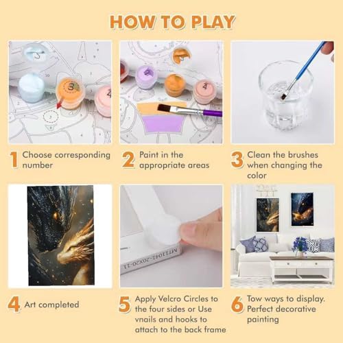 KYOQFVN 2 Pack Dragon Paint by Numbers Kit for Adults Beginner with Framed, Dragon Paint by Number Kits for Adults Beginner, DIY Painting by Number Kits for Home Wall Decor 8x12inch - Image 3