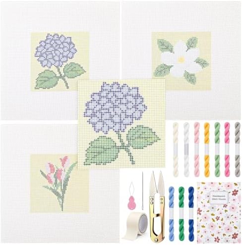 Chumia 3 Pcs Flower Needlepoint Canvas Kit for Adult 13ct 8x8" by Chumia