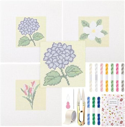 Chumia 3 Pcs Flower Needlepoint Canvas Kit for Adult 13ct 8x8" by Chumia