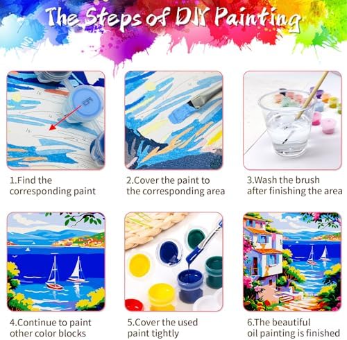 ZTOTZ Pink Landscape Paint by Numbers kit for Adults,Easy Paint by Numbers kit Seaside,Summer Holiday Number Painting for adults16X20 inch - Image 6