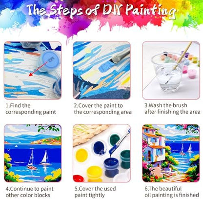 ZTOTZ Pink Landscape Paint by Numbers kit for Adults,Easy Paint by Numbers kit Seaside,Summer Holiday Number Painting for adults16X20 inch - Image 6