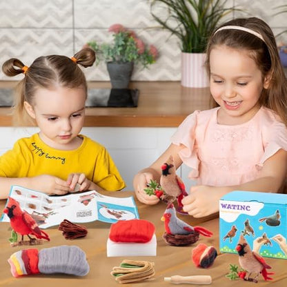 WATINC Needle Felting Kit - 3 Set Unique Different Cute Doll Wool Felt Needle Tools Foam Pad Instruction, DIY Home Decoration Craft Party Supplies for Art Work Starter Beginners (Cardinal) - Image 5