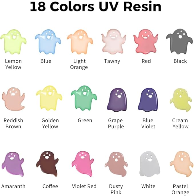Honcaring UV Resin, 18 Colors UV Curing Hard Type Resin Clear, Fast Curing Odorless & Colored UV Resin Kit for Jewelry Making, Crafts, DIY(20g/0.68oz Each)