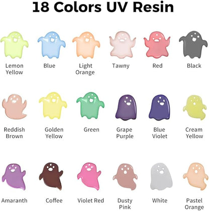 Honcaring UV Resin, 18 Colors UV Curing Hard Type Resin Clear, Fast Curing Odorless & Colored UV Resin Kit for Jewelry Making, Crafts, DIY(20g/0.68oz Each)