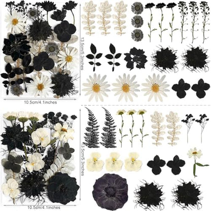 131PCS Black White Dried Pressed Flowers with Butterfly Stickers - YouthBro Real Nature Flowers Craft Set for Craft Resin DIY Jewelry Candle Soap Making Nail Card Scrapbook Art Floral Decors - Image 3