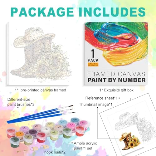 GEEHEIY Framed Paint by Numbers Kit for Adults, Cowboy Boots, 10 x 10 Inch - Image 5