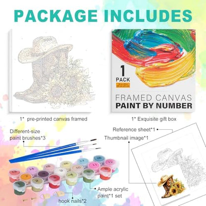 GEEHEIY Framed Paint by Numbers Kit for Adults, Cowboy Boots, 10 x 10 Inch - Image 5