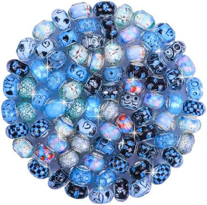 Aipridy Large Hole European Beads, Craft Supplies Kit，Assorted Mixed Color Lampwork Spacer Beads for DIY Bracelet Jewelry Making (100, Aqua) - Image 2