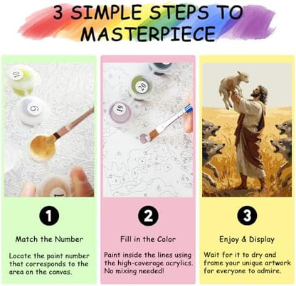 TFIAVSIN Paint by Numbers Kit for Adults, Jesus Saves the Lamb from Wolves, Inspirational Adult Paint by Number Kits, Christian Painting by Numbers Canvas, Religious DIY Arts and Crafts, 16x20 Inch - Image 6