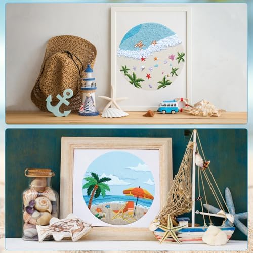 4 Set Ocean Embroidery Kit for Beginners Adults Embroidery Starter Kit Ocean Beach Pattern Spring Summer Hand Crewel Embroidery Kit Cross Stitch Kit Include Instruction 2 Hoops Color Threads Needles - Image 5