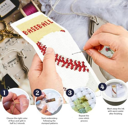 INFUNLY 6 Pcs Baseball Cross Stitch Bookmark Kit with Tassels, Stamped Pre-Printed Embroidery for Adult Beginners, Tools with Floss Scissors Needles Instructions, DIY Gift for Book Lovers - Image 4