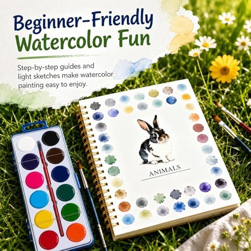 Clhjinruoliu Water Color Workbook,Animals Flowers Ocean Water Coloring Book, Nature Scenes Paint Set Art Crafts, Beginner-Friendly Watercolor Workbook, with 12 Colors Paints Set with Paint Brush,Ocean - Image 2