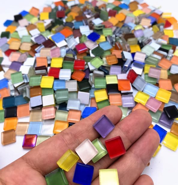 500G/ 1.1LB Bulk Crystal Mosaic Tiles, Assorted Color Opaque Mosaic Glass Crafts Supplies Handmade Crafts for DIY Picture Coaster Home Kitchen Bathroom Mosaic Decoration(0.4x0.4 inch, Colorful)