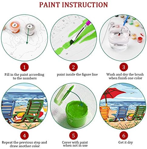 Ginkko Paint by Numbers Art Kit for Adults, 12x16 inch Beach Framed Canvas, Non-Toxic Acrylic Paints and Brushes, DIY Home Decor Gift - Image 2
