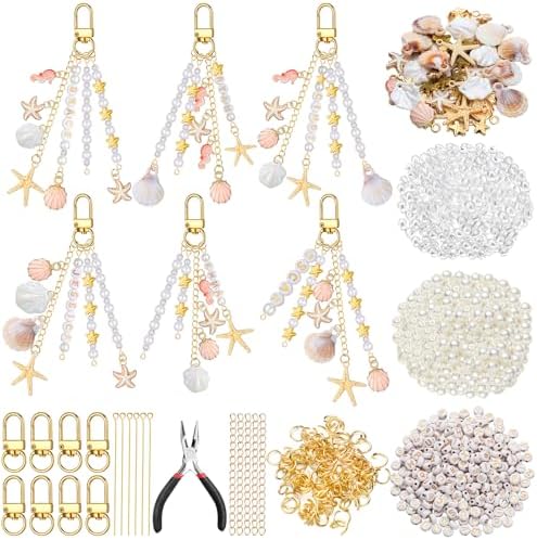 Cunno 776 Pcs Seashell Charms, Bag Keychain Jewelry Making Kit, Pink Gold by Cunno