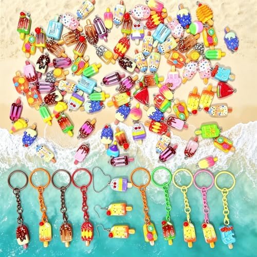 Ice Cream Charms Bulk, 152PCS Kawaii Pastel Resin Jewelry Making Kit with Lobster Clasps, Earring Hooks, Bead Necklaces & Jump Rings for Kandi Bracelets, Earrings, Necklaces, Keychains, Phone Charms, DIY Gifts for Teens & Adults - Image 4