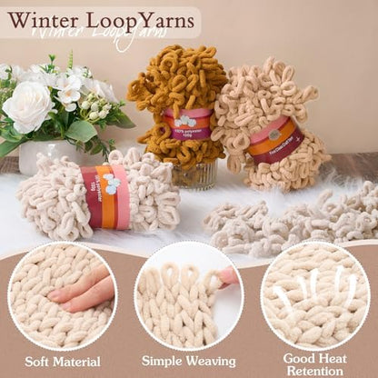 Threlaco 6 Skein Loop Yarn for Finger Knitting 600g, Beige, Khaki, Turmeric - Image 3