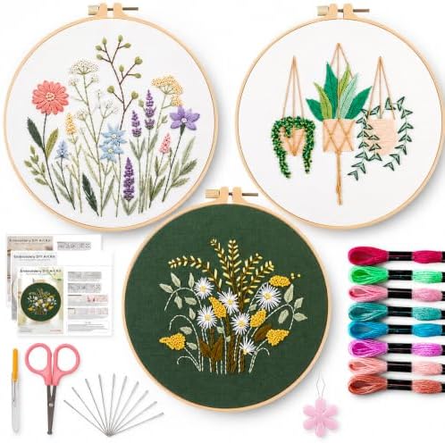 Offizon 3 Sets Embroidery Kit for Beginners Adult DIY Cross Stitches by OFFIZON