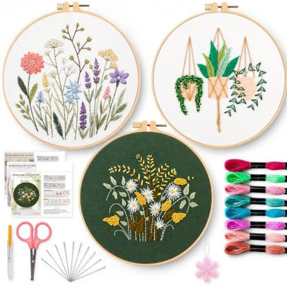 Offizon 3 Sets Embroidery Kit for Beginners Adult DIY Cross Stitches by OFFIZON