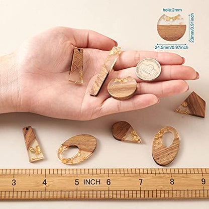 FASHEWELRY 20Pcs Resin Wooden Earring Pendants 10 Styles Gold Teardrop Rectangle Rhombus Flat Round Geometry Vintage Resin Wood Statement for Jewelry Making - Image 6