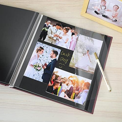 Spbapr Large Photo Album Self Adhesive Linen Cover Magnetic Scrapbook Album DIY Scrap Book 60 Black Sticky Pages for 4x6 5x7 8x10 10x12 Pictures with A Metal Pen - Image 4