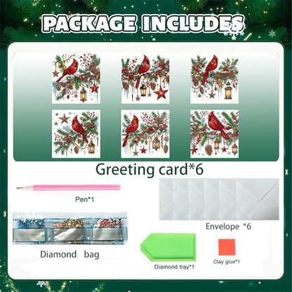 jinglinhh 6pcs Diamond Art Painting Christmas Cardinal Lantern Greeting Cards with Envelopes, DIY Card Making Kits for Adults, Diamond Art Christmas Cards for Birthday Holiday Postcards - Image 3