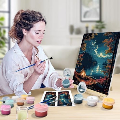 JOOZ Paint by Numbers Kit for Adults with Frame, Landscape Paint by Numbers for Adults, Moon Lake Paint by Number with Easel, DIY Acrylic Oil Painting Kit for Home Wall Decor 8 x 12 Inch - Image 4