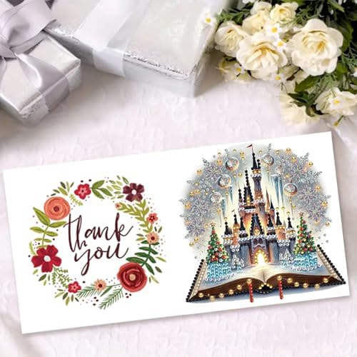 Christmas DIY Diamond Art Painting Greeting Cards Set, 5D Christmas Style Greeting Card, DIY Xmas Card Making Kits for Family Friends Handmade Gift - Image 3