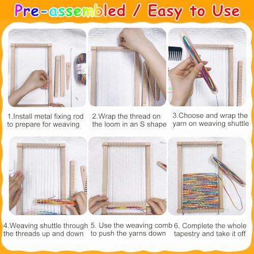 Wooden Weaving Loom Kit for Kids,Arts and Crafts Mini Weaving Loom with 13 roll Colorful Yarns,11.4" x 7.5" Hand-Knitting Frame Looms for Easy Weaving,Weaving Loom and Yarns for Beginners and Adults - Image 6