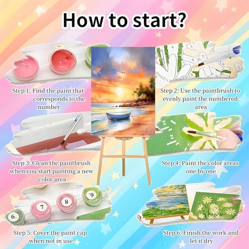 4 Pack Framed Paint by Numbers Kit for Adults Beginners, Beach 8x12 inch - Image 6