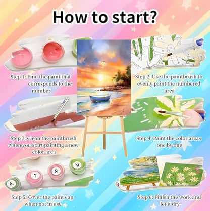 4 Pack Framed Paint by Numbers Kit for Adults Beginners, Beach 8x12 inch - Image 6