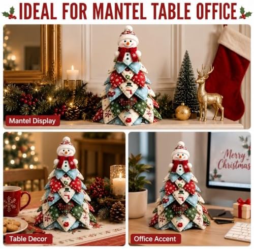 DIY Halloween Christmas Quilted Fabric Tree Kit, 3D Padded Patchwork Sewing Craft Kit for Beginners, Home Office Mantel Shelf Tabletop Decor, Handmade Holiday Gift for Craft Lovers (Christmas #F) - Image 3