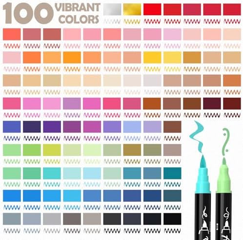 100 Colors Precision Dual Tip Acrylic Paint Markers Pens - Brush & Fine - Image 6