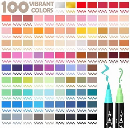 100 Colors Precision Dual Tip Acrylic Paint Markers Pens - Brush & Fine - Image 6