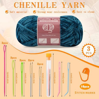 LUNARM Chenille Yarn 3 Pack 3.5oz Chunky Blanket Velvet Yarn 263 Yard - Image 2