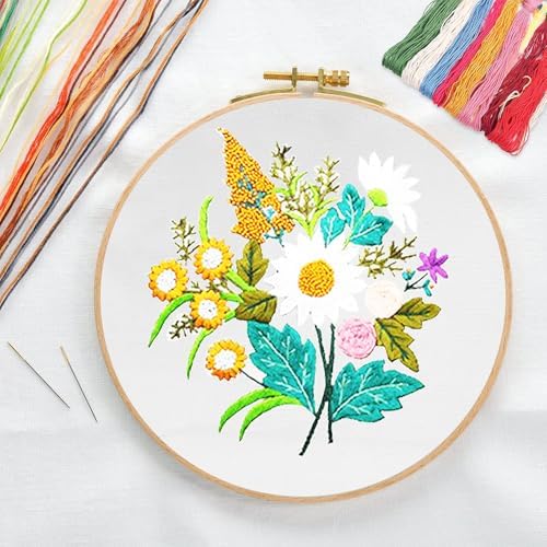 CREAWONDER Canvas Tote Bag Embroidery Kit with Pattern for Beginners, Arts and DIY Embroidery Crafts Kits for Adults, Include Instructions, Thimble, Embroidery Hoops, Color Threads and Tool - Image 3