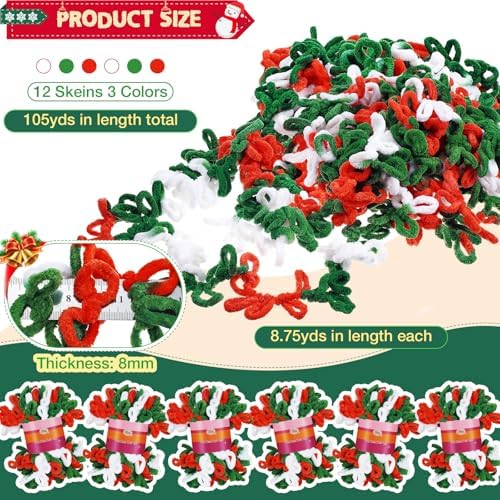 Threlaco 12 Skein Christmas Loop Yarn for Finger Knitting, Red, White,Green - Image 2