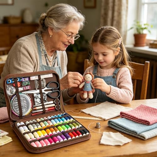 Obear Sewing Kit for Adults: 170 Pcs Sewing Supplies for Hand Mending Clothes, Emergency Repair for Home Travel Dorm, Brown (Gift for Mom, Grandma, Students) - Image 5