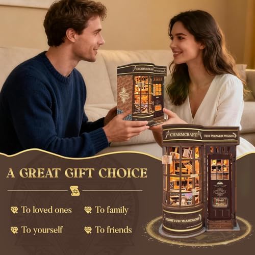 DIY Magic Book Nook Kit - 3D Wooden Puzzles for Adults and Teens,Bookshelf Decor DIY Miniature Dollhouse Kit with Led Light,Gifts for Family Friends -Magic Wand Store - Image 6