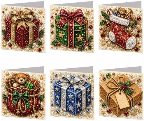Diamond Art Painting Christmas Cards 6 Pack, 5D DIY Gem Greeting Card Kits - Image 2