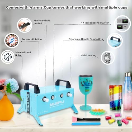 LFSUM 4 Arm Cup Turner for Crafts Tumbler,Multi Tumbler Spinner Machine Kit,Tumbler Turner DIY Glitter Epoxy Resin Tumblers (4X-Cup-Blue) - Image 2