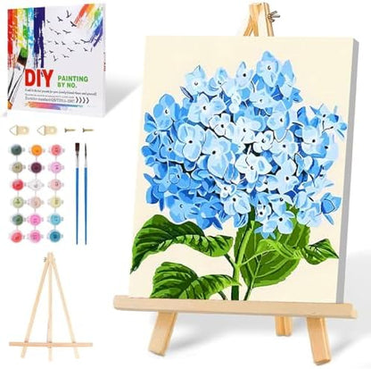 Mowana Paint by Numbers Kit for Adults - Hydrangeas Adult Paint by Numbers for Beginners on Canvas with Frame and Easel, Easy Acrylic Oil Painting by Number Kits 8x12 inch by Mowana