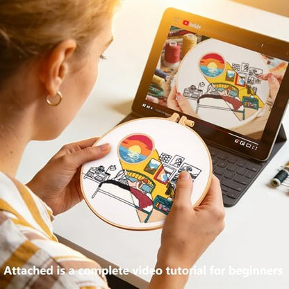 Embroidery Kits for Beginners Adults Sunrise Hand Embroidery Starter Kits, Cross Stitch Kits for Beginners DIY Craft Kits for Adults Women, Entire Set of Embroidery Supplies Full-length Video Tutorial - Image 3