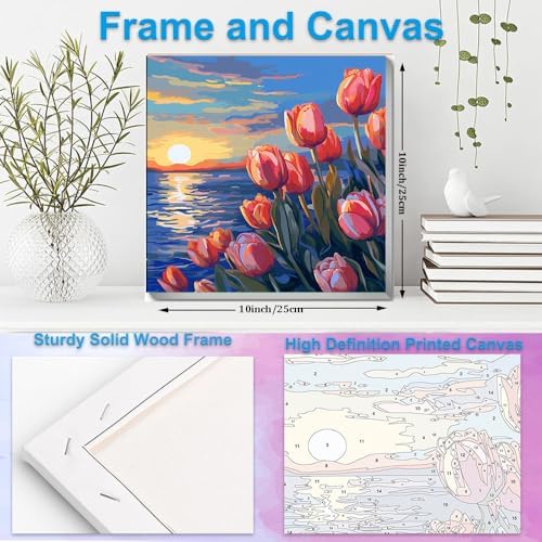 Artunion Framed Paint by Numbers Kit for Adults Beginners & Kids Ages 8-12,Sunset Tulip Flower Paint by Number with Frame,Floral Paint by Numbers Kit on Canvas 10 * 10 Inch Without Easel - Image 5