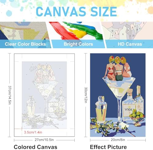 Offito 6 Pack Paint by Numbers Kit for Adults, Funny Cocktail, 8x12 Inch - Image 3