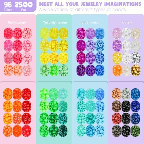 Gionlion 96 Colors 3550 Pcs Pony Beads Bracelet Making Kit, 5 Boxes Friendship Bracelet Kit with Letter Beads 6x9mm Rainbow Bead for Bracelets Jewelry Keychain Making Kit, Mothers Day Gifts Gifts - Image 3